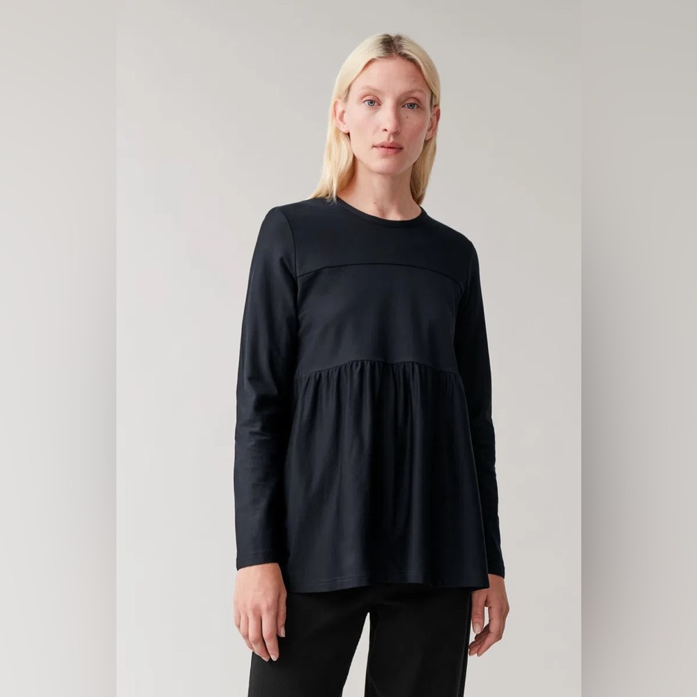 COS Gathered Cotton Top, Black, Size S‎
